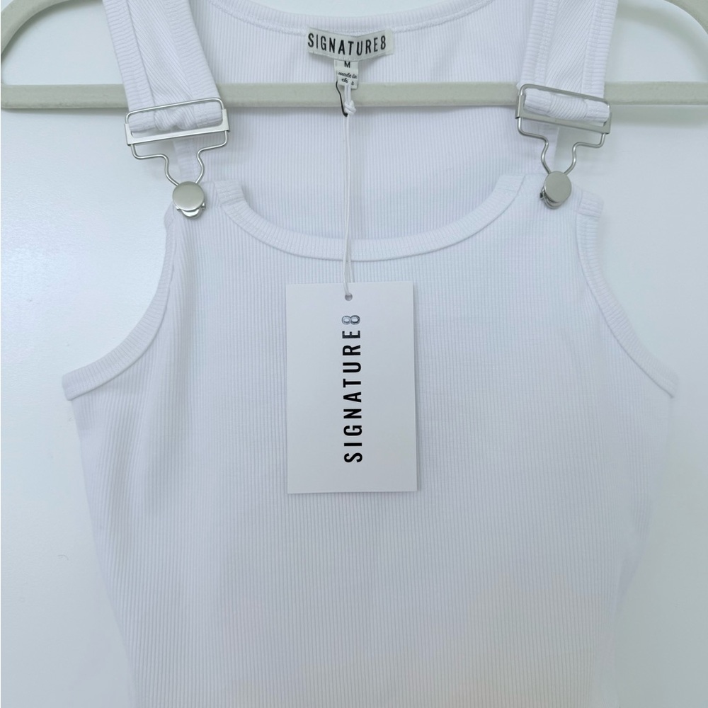 White Ribbed Crop Top with Buckle Detail